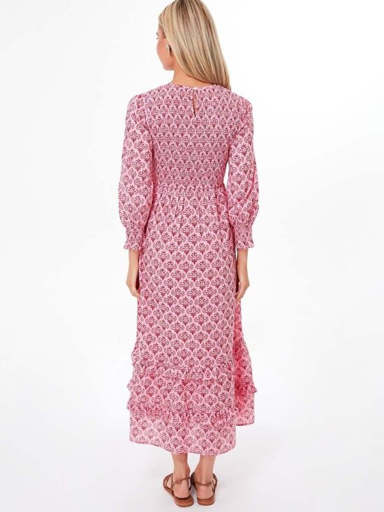 Pink City Prints Isabel Midi Dress Pink Floral Smocked High Neck Sz M Tuckernuck - Picture 11 of 14